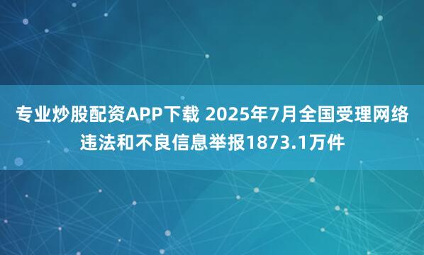 专业炒股配资APP下载 2025年7月全国受理网络违法和不良信息举报1873.1万件
